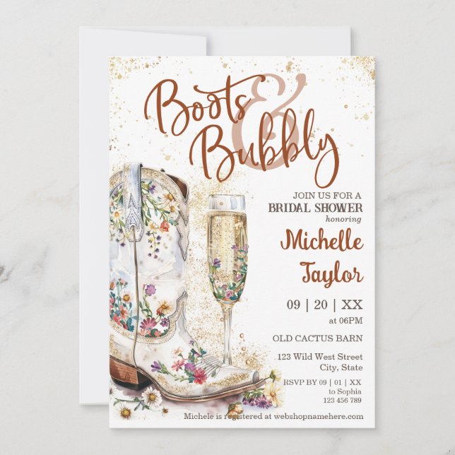 Boots and Bubbly Western Bride Wild West Country Invitation (Front)