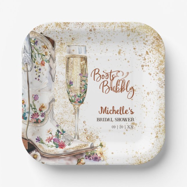 Boots and Bubbly Western Bride Wild West Country Paper Plate (Front)