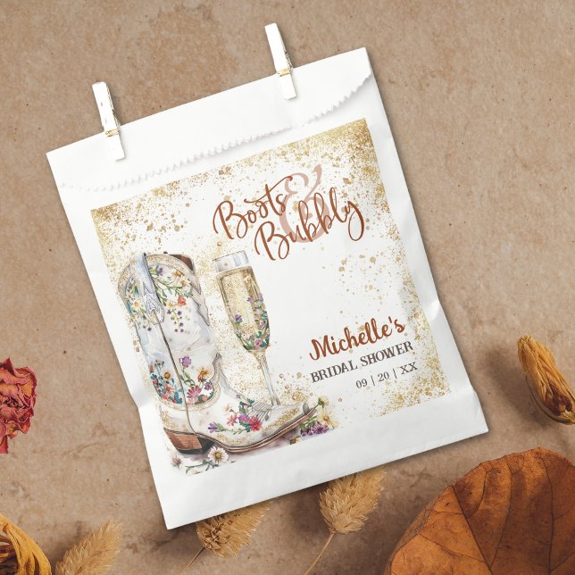 Boots and Bubbly Western Country Thank You Favour Bag (boots and bubbly bridal shower invitation with cowboy boots with flowers and champagne glass)