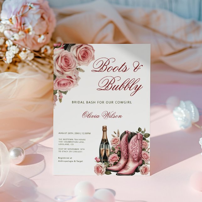Boots And Bubbly Western Cowboy Bridal Shower Invitation (Boots And Bubbly Western Cowboy Bridal Shower Invitation, Brews & Bubbly Couples Shower Invitation)