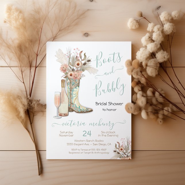 Boots and Bubbly Western Cowgirl Bridal Shower Invitation (Creator Uploaded)