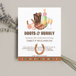 Boots and bubbly western cowgirl budget invitation<br><div class="desc">Boots and bubbly western cowgirl country brunch bridal shower budget invitation. Cowgirl boots,  champagne,  champagne glasses,  a ring,  horseshoe for a western country rustic cowgirl bridal shower affordable invitations.</div>