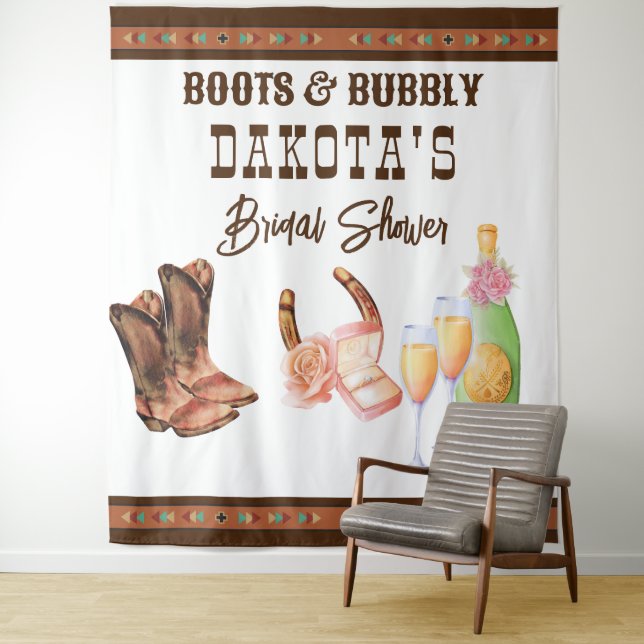 Boots and bubbly western cowgirl photo backdrop tapestry (In Situ)