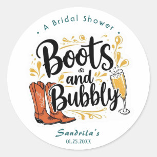 Boots and Bubbly Western Hand Drawn Classic Round Sticker