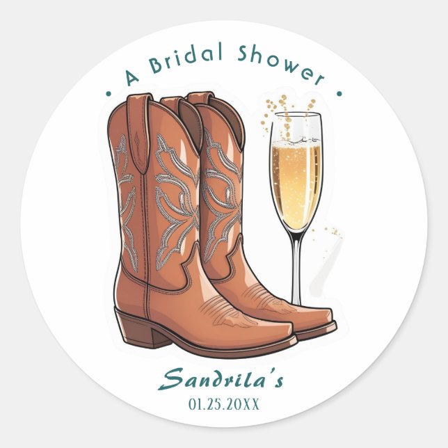 Boots and Bubbly Western Hand Drawn  Classic Round Sticker (Front)