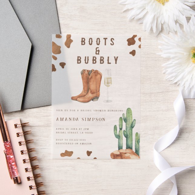 Boots and Bubbly Western Rodeo Bridal Shower  Vellum Invitations (Wedding)