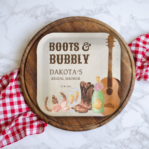 Boots and bubbly western rodeo cowgirl brunch paper plate