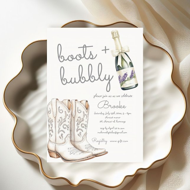 Boots and Bubbly White Bridal Shower Invitation (Creator Uploaded)