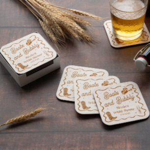 Boots and Bubby Bridal Shower Square Paper Coaster