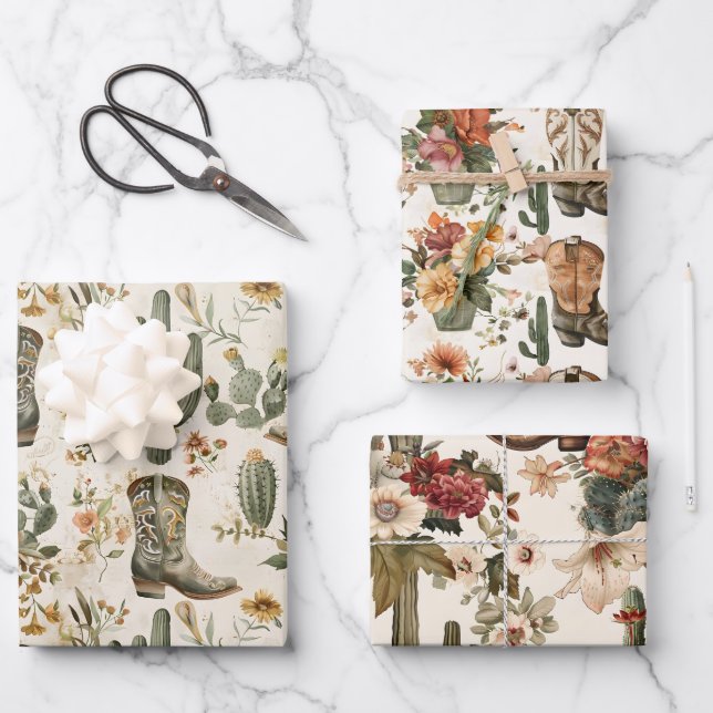 Boots And Cactus  Wrapping Paper Sheet (Front)