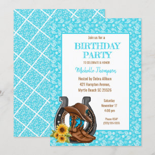 Boots Bandanna Sunflower Birthday Invitation