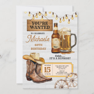 Boots & Beers Surprise Adult 40th Birthday Party Invitation