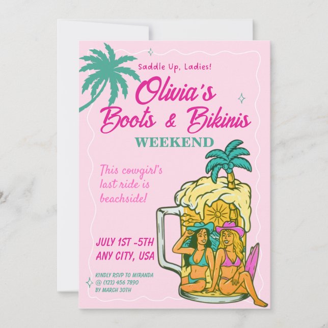 Boots & Bikinis Bachelorette Invitation  (Front)