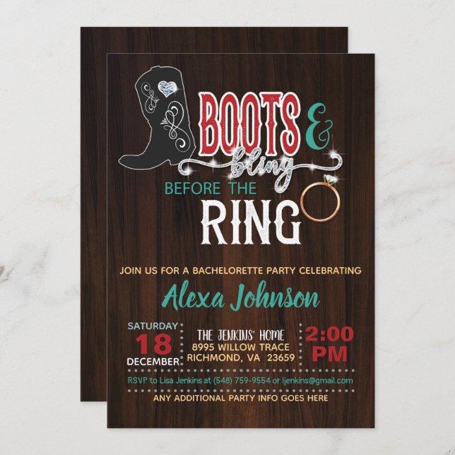 Boots & Bling Before the Ring Invitation (Front/Back)