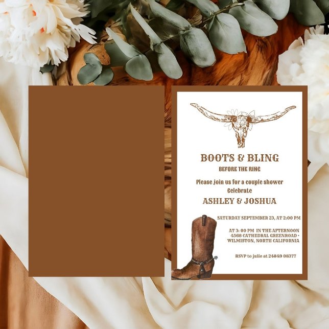 Boots & Bling Boho Western Cowboy Bridal shower  Invitation (Creator Uploaded)