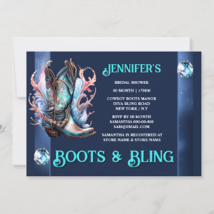Boots bling   cowboy boot iridescent diamond shine invitation