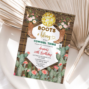 Boots & Bling Cowgirl Thing Cactus 30th Birthday Invitation