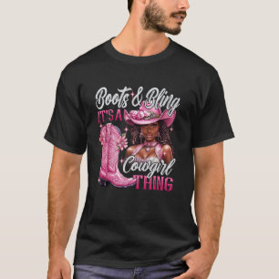 Boots & Bling its a Cowgirl Thing Pink Black Cowgi T-Shirt