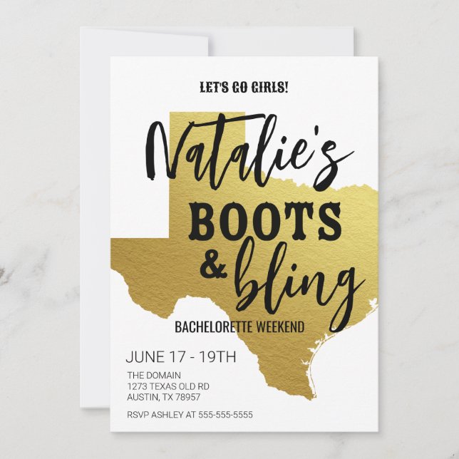 Boots & Bling Texas Bachelorette Invitation (Front)