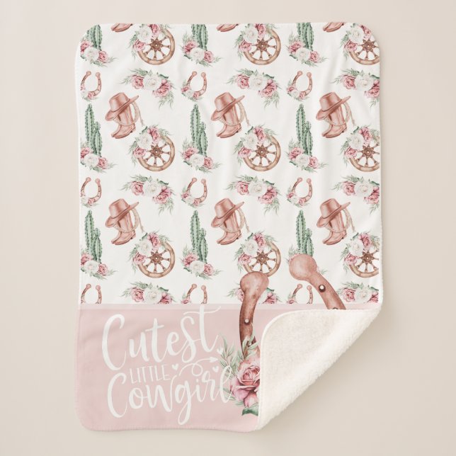 Boots & Blooms Western Chic Cutest Little Cowgirl  Sherpa Blanket (Front)