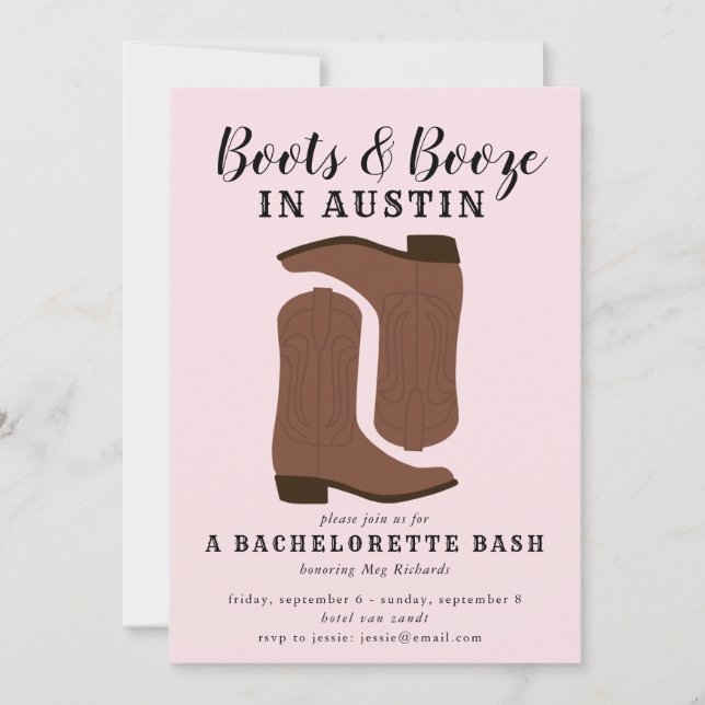 Boots & Booze Austin Texas Bachelorette Invitation (Front)