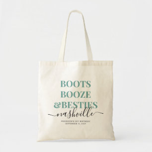 Boots Booze Besties Teal Country Girls Trip Tote Bag