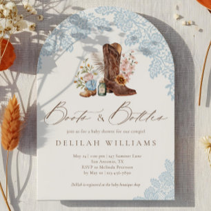 Boots & Bottles Blue Cowboy Western Baby Shower Invitation