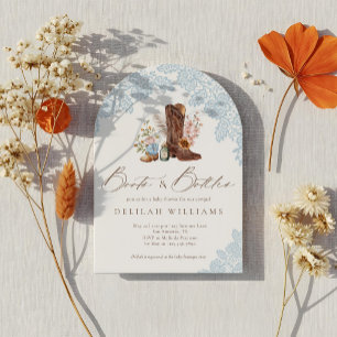 Boots & Bottles Blue Cowboy Western Baby Shower Invitation