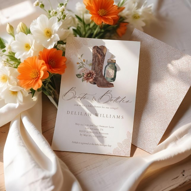 Boots & Bottles Chic Cowgirl Western Baby Shower Invitation (Creator Uploaded)