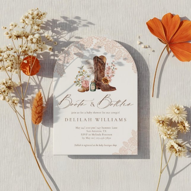 Boots & Bottles Pink Cowgirl Western Baby Shower Invitation (Boots & Bottles Pink Cowgirl Western Baby Shower Invitation)