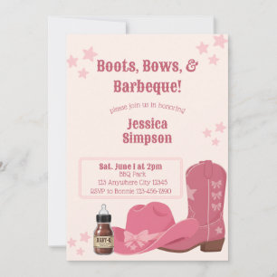 Boots Bows & BBQ Pink Baby Shower Invitation