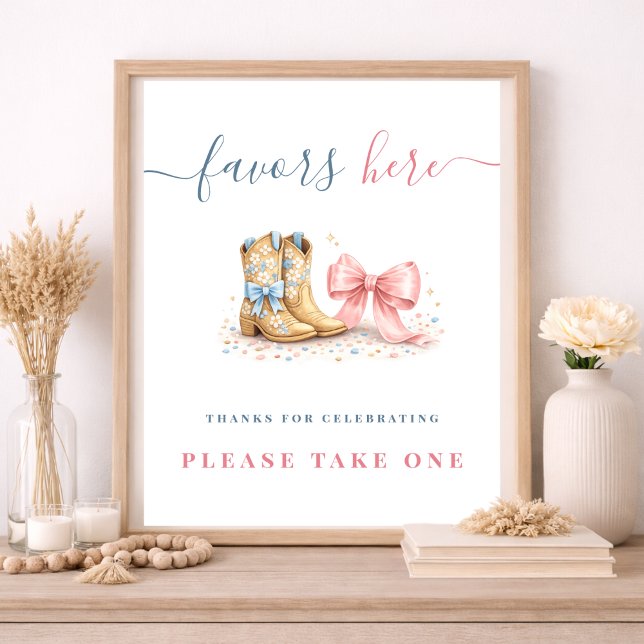 Boots & Bows Gender Reveal Favours Here Poster (Creator Uploaded)