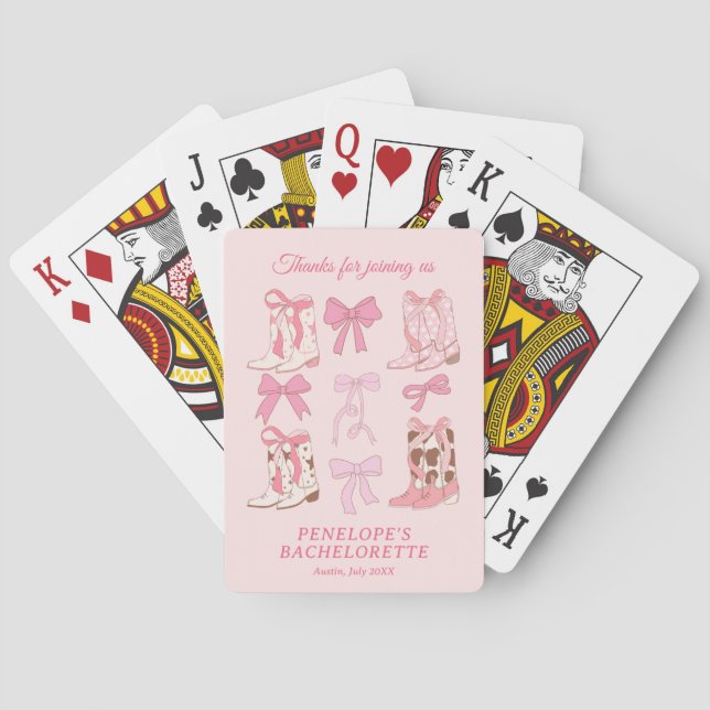 Boots & Bows Pink Cowgirl Western Bachelorette Playing Cards (Back)