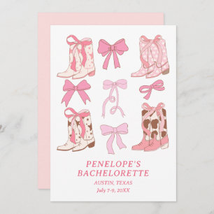 Boots & Bows Pink Girly Bachelorette Party Invitation
