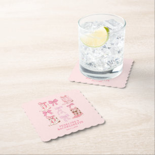 Boots & Bows Pink Girly Bachelorette Party Paper Coaster