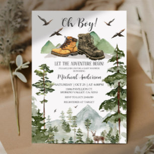 Boots Boy Pine Adventure Begin Forest Baby Shower  Invitation