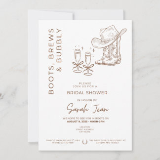 Boots, Brews and Bubbly Bridal Shower Invite