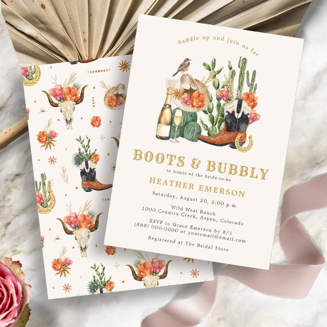 Boots Bridal Shower Invitation (Watercolor Boots and Bubbly Bridal Shower Invitation by Painted Papery
)
