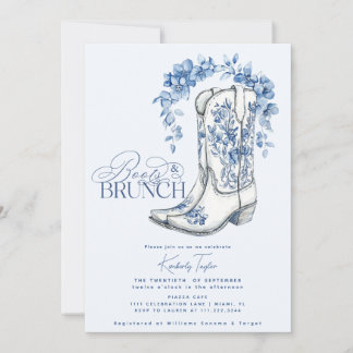 Boots & Brunch Dusty Blue Floral Bridal Shower Invitation