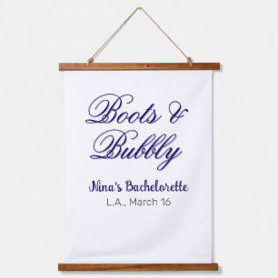 Boots & Bubble bachelorette party name purpleplace Hanging Tapestry