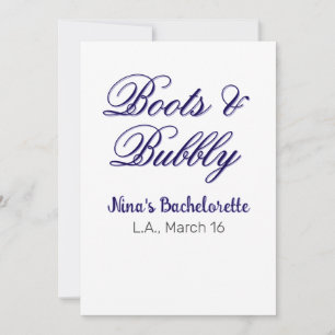 Boots & Bubble bachelorette party name purpleplace Invitation