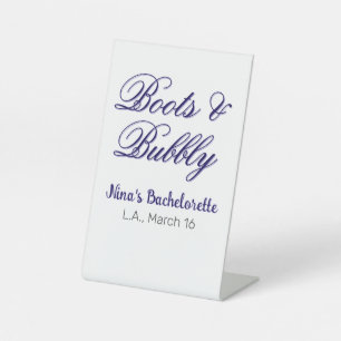 Boots & Bubble bachelorette party name purpleplace Pedestal Sign