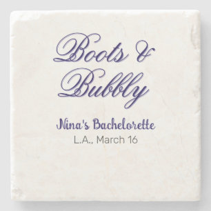 Boots & Bubble bachelorette party name purpleplace Stone Coaster