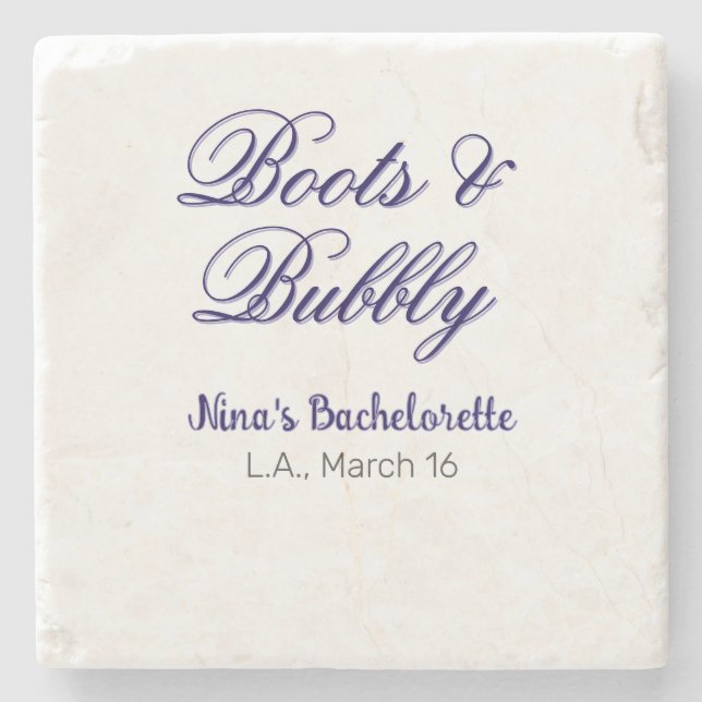 Boots & Bubble bachelorette party name purpleplace Stone Coaster (Front)