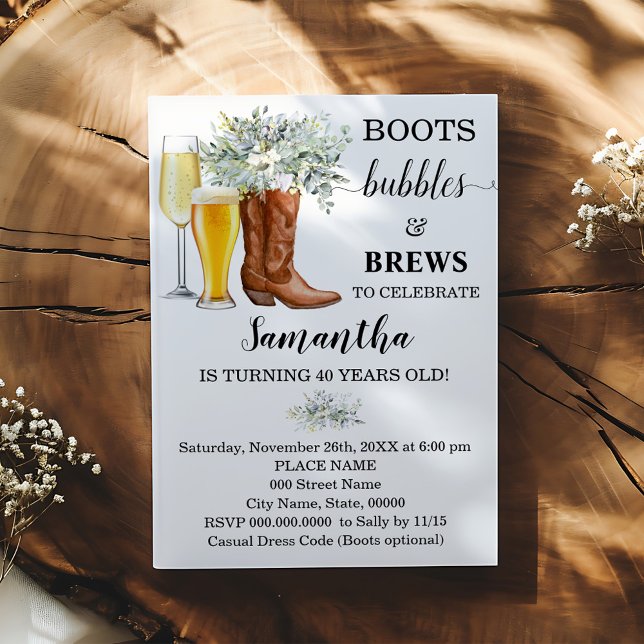 Boots Bubbles and Brews Birthday Party  Invitation (Creator Uploaded)
