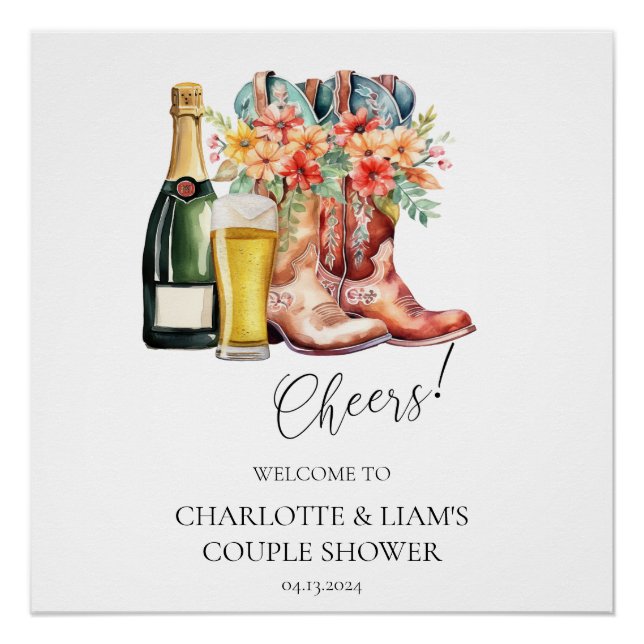 Boots, Bubbly, and Brews shower Welcome Sign (Front)