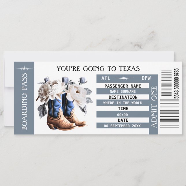 Boots bubbly bachelorette boarding pass Texas chic Invitation (Front)