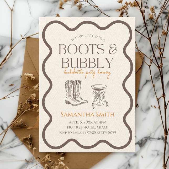 Boots & Bubbly Bachelorette Party Hand Drawn Invitation (Creator Uploaded)