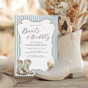 Boots & Bubbly Blue Western Cowgirl Bridal Shower Invitation