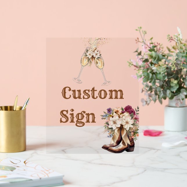 Boots & Bubbly Boho western Bridal Shower favours  Acrylic Sign (Wedding)